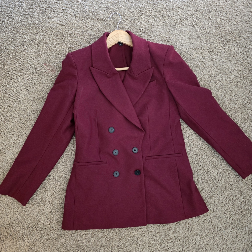 Express Women's Double-Breasted Burgundy Blazer In Size Medium